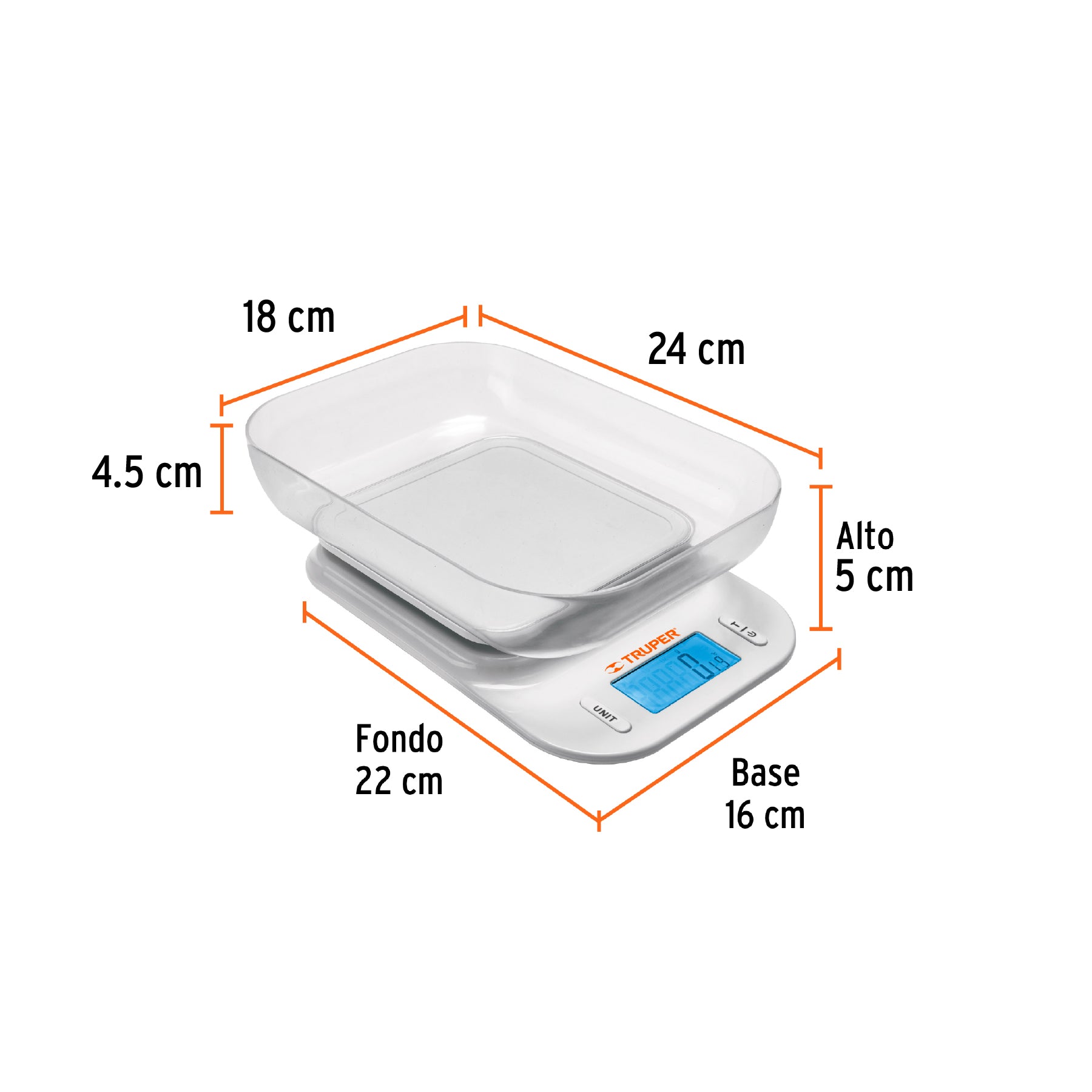 Báscula digital para cocina, con tazón, 5 kg, Truper BASE-5T 102421 MM00