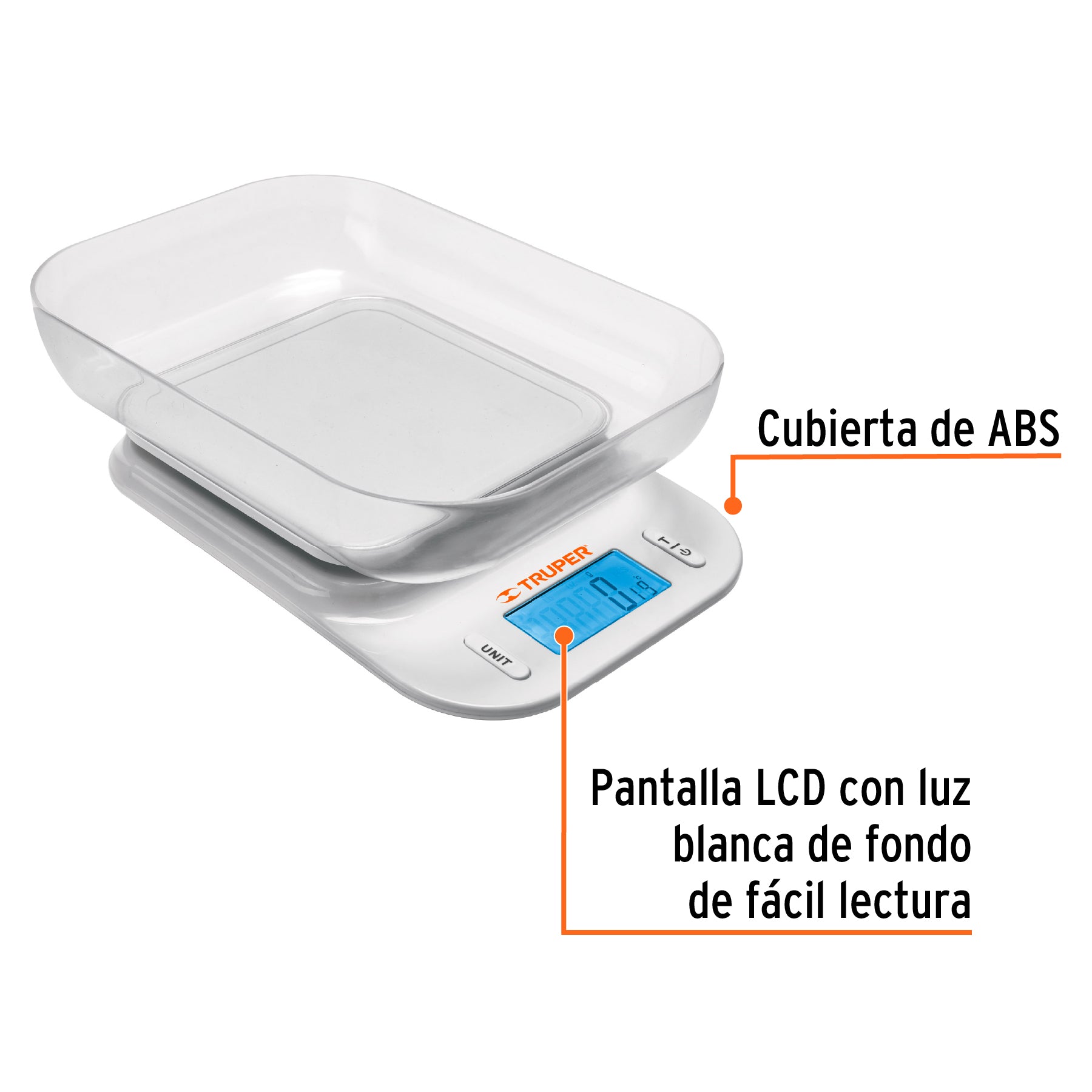 Báscula digital para cocina, con tazón, 5 kg, Truper BASE-5T 102421 MM00