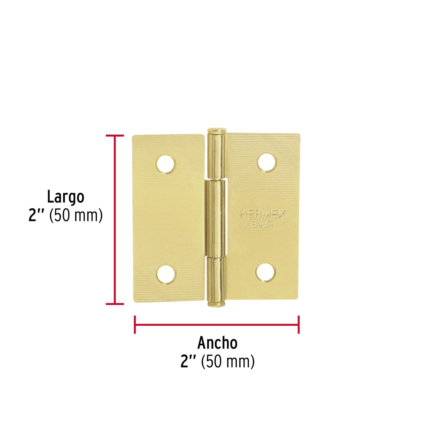 Bisagra cuadrada 2', latonado, cabeza plana, Hermex Basic BC-201PP 25108 MM1