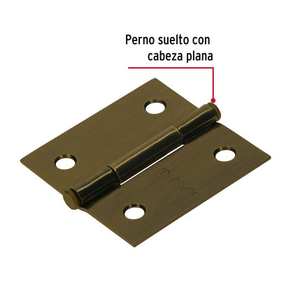 Bisagra cuadrada 2', latón antiguo, cabeza plana, Hermex BC-202P 43249 MM0