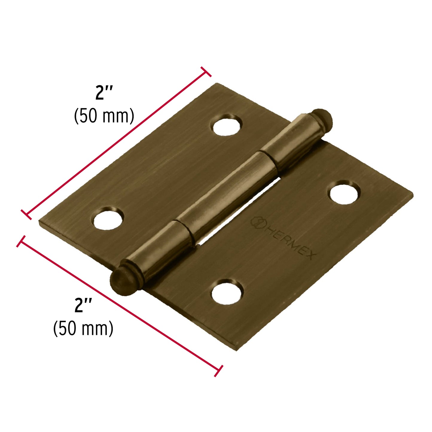 Bisagra cuadrada 2', latón antiguo, cabeza redonda, Hermex BC-202R 43244 MM0