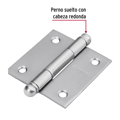 Bisagra cuadrada 2' acero inox, cabeza redonda, Hermex BC-204R 43220 MM00