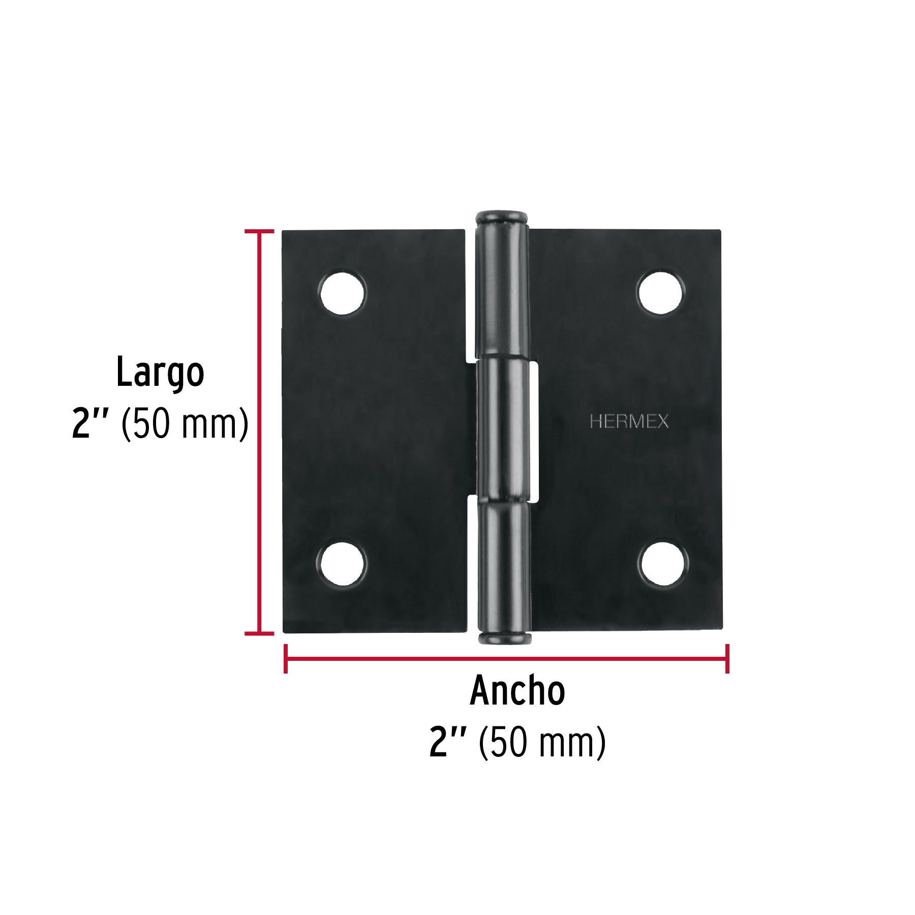 Bisagra cuadrada 2', negro mate, cabeza plana, Hermex BC-206P 46706 MM0
