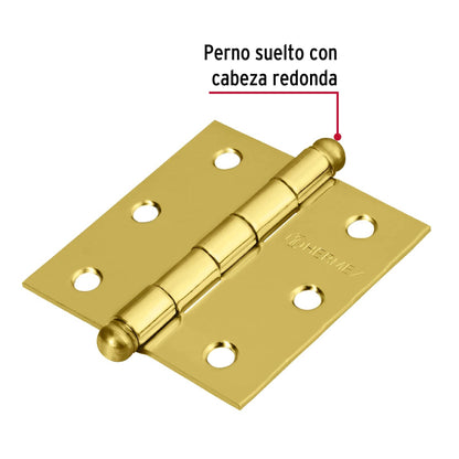 Bisagra cuadrada 2-1/2' a. latonado, cabeza redonda, Hermex BC-251R 43231 MM0