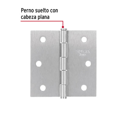 Bisagra cuadrada 2-1/2', cromo mate, cabeza plana, Basic BC-253PP 25107 MM1