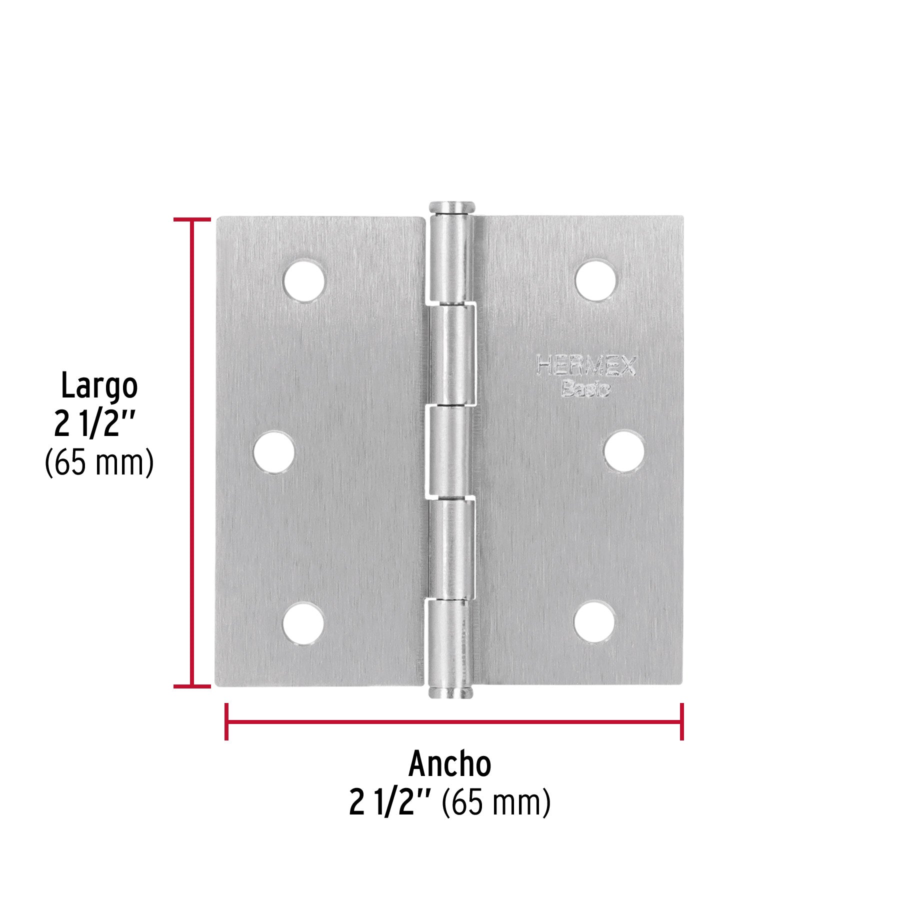 Bisagra cuadrada 2-1/2', cromo mate, cabeza plana, Basic BC-253PP 25107 MM1