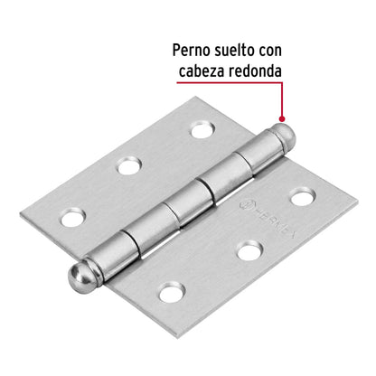 Bisagra cuadrada 2-1/2', cromo mate, cabeza redonda, Hermex BC-253R 43255 MM0