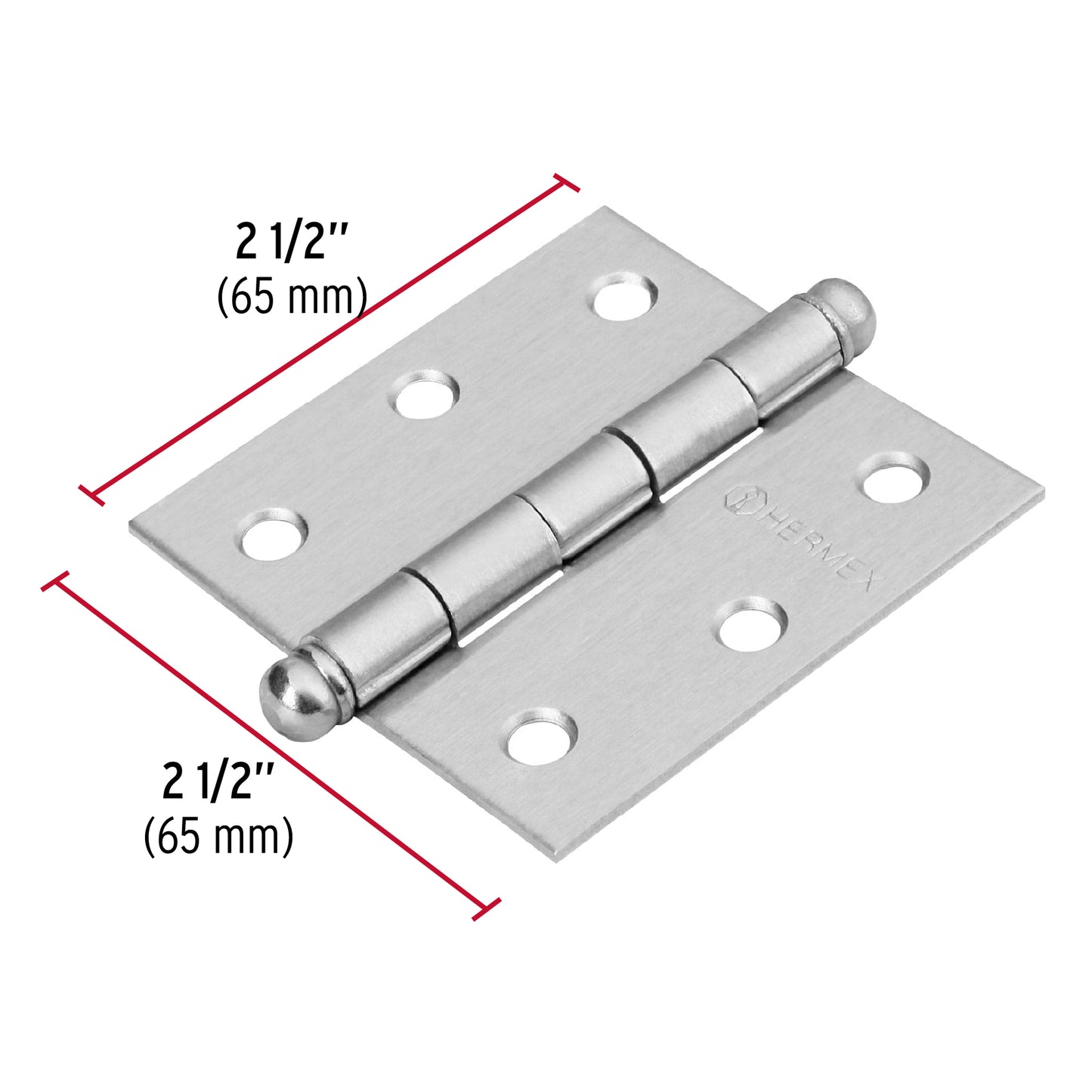 Bisagra cuadrada 2-1/2', cromo mate, cabeza redonda, Hermex BC-253R 43255 MM0