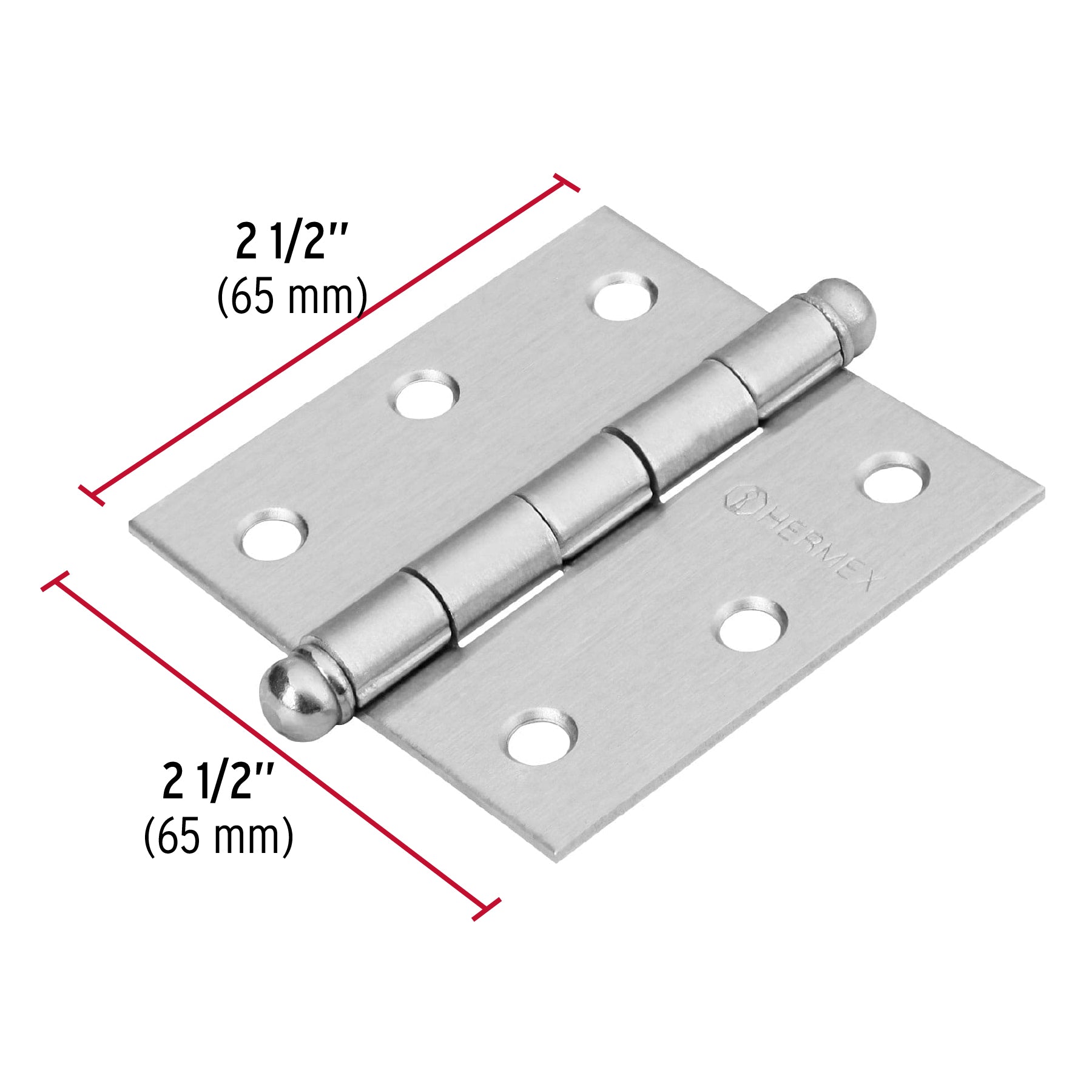 Bisagra cuadrada 2-1/2', cromo mate, cabeza redonda, Hermex BC-253R 43255 MM0