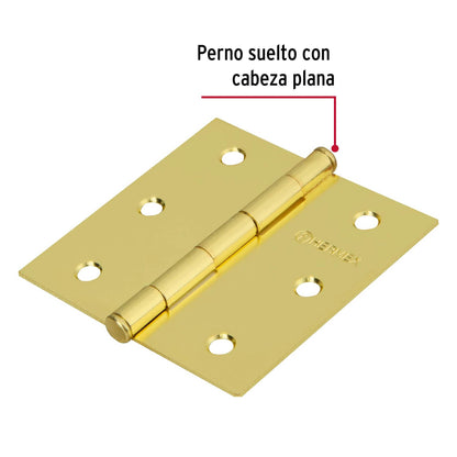 Bisagra cuadrada 3', latonado, cabeza plana, Hermex Basic BC-301PP 28800 MM1