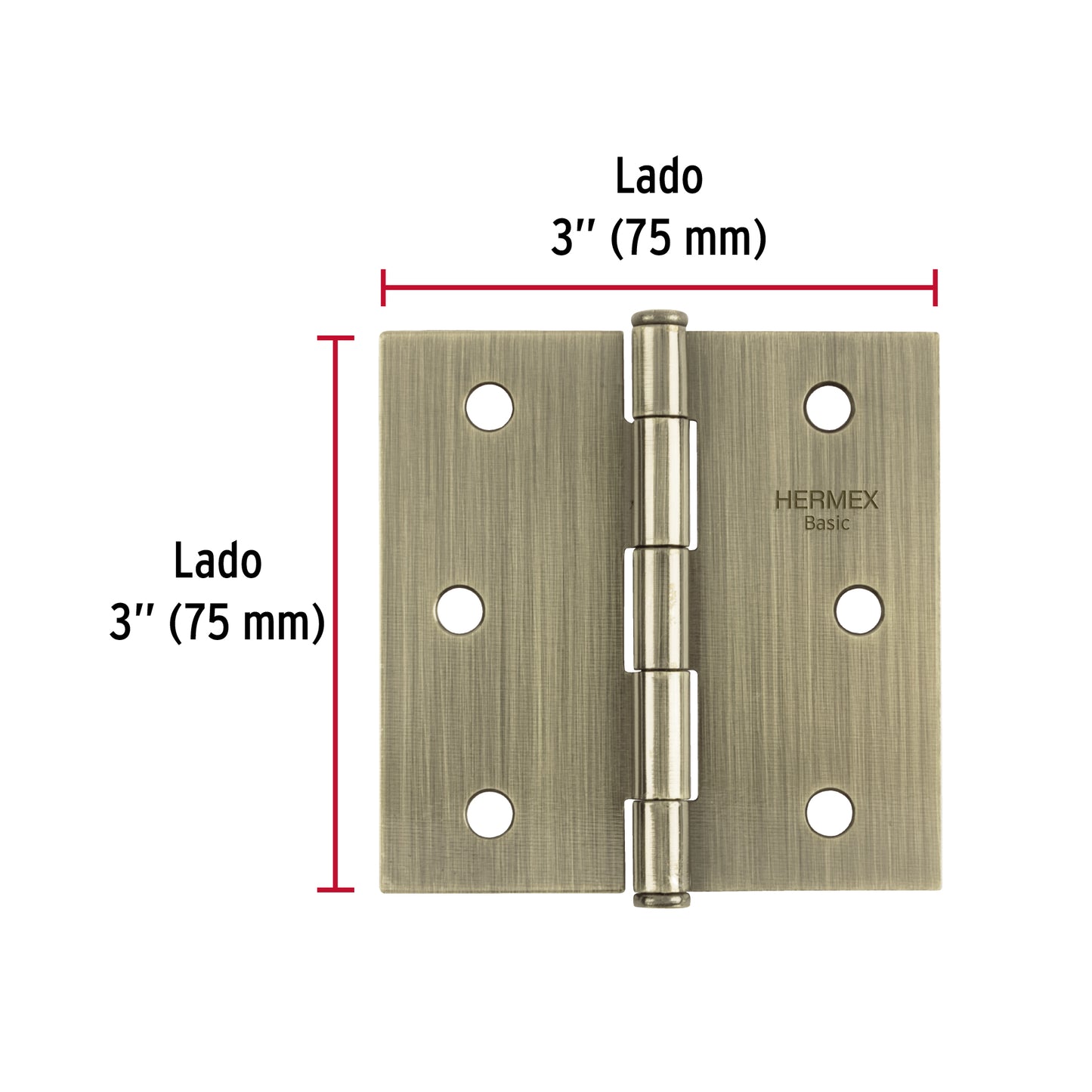 Bisagra cuadrada 3', latón antiguo, cabeza plana, Basic BC-302PP 25103 MM1