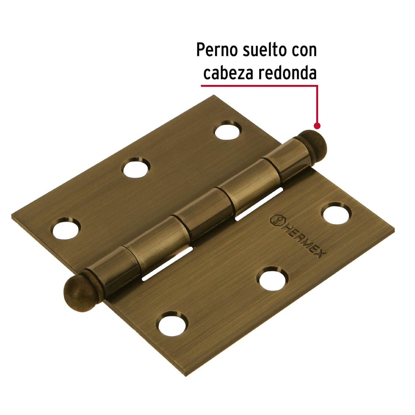 Bisagra cuadrada 3', latón antiguo, cabeza redonda, Hermex BC-302R 43246 MM0