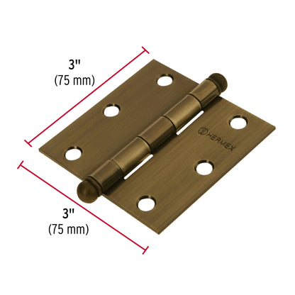 Bisagra cuadrada 3', latón antiguo, cabeza redonda, Hermex BC-302R 43246 MM0