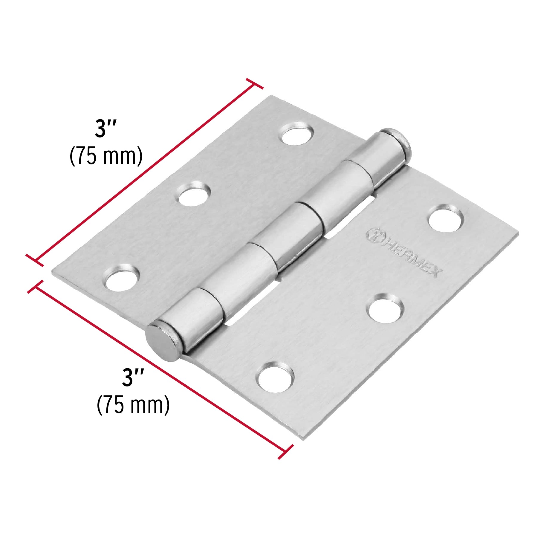 Bisagra cuadrada 3', cromo mate, cabeza plana, Hermex BC-303P 43261 MM0