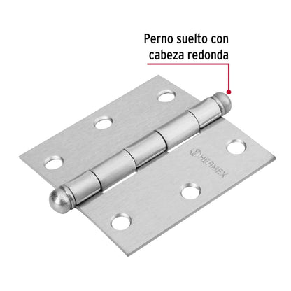 Bisagra cuadrada 3', cromo mate, cabeza redonda, Hermex BC-303R 43256 MM0