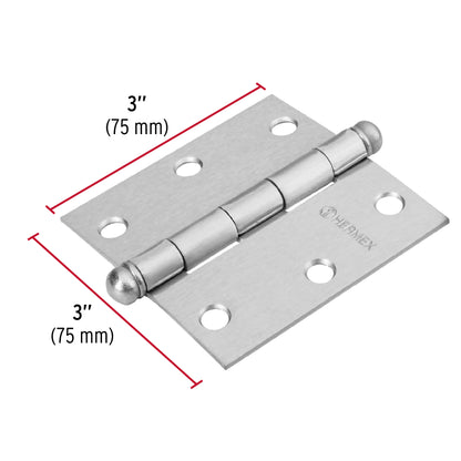 Bisagra cuadrada 3', cromo mate, cabeza redonda, Hermex BC-303R 43256 MM0