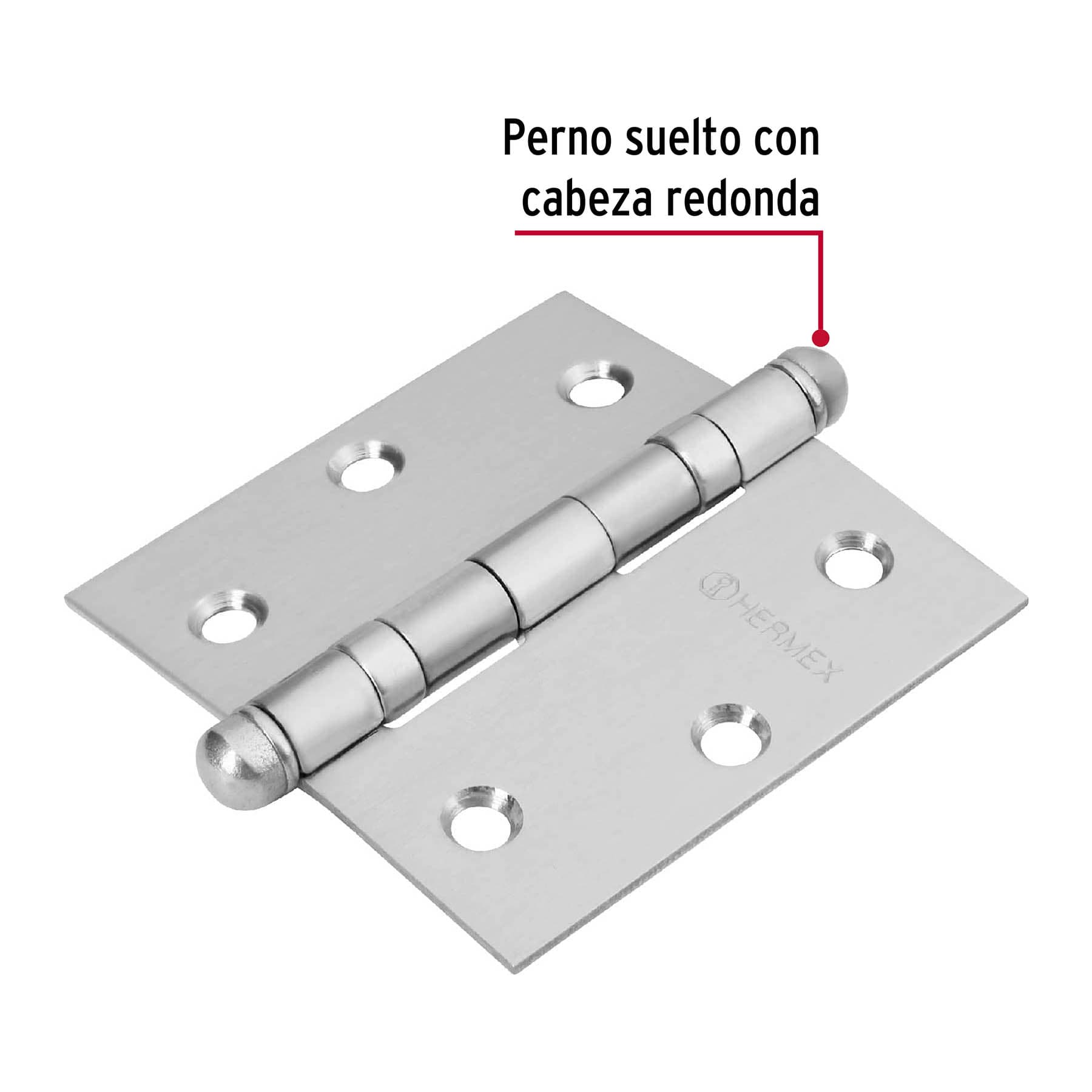 Bisagra cuadrada 3' acero inox, cabeza redonda, Hermex BC-304R 43222 MM00