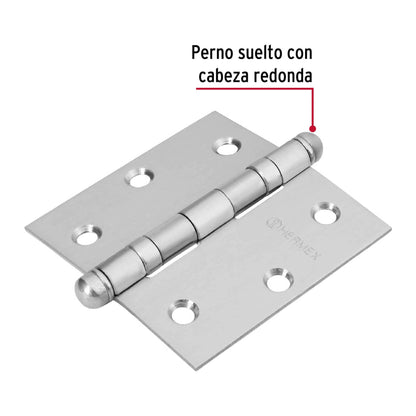 Bisagra cuadrada 3' acero inox, cabeza redonda, Hermex BC-304R 43222 MM00