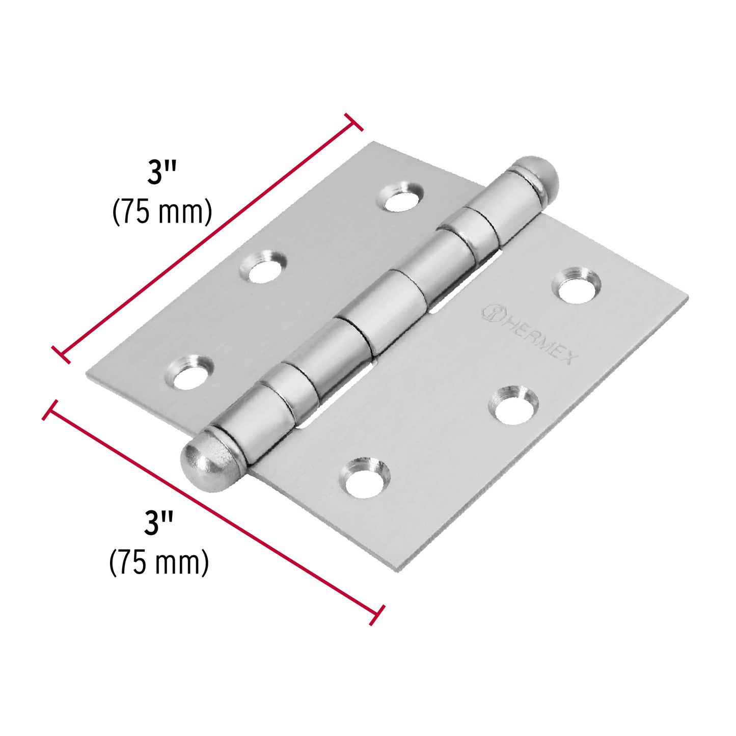 Bisagra cuadrada 3' acero inox, cabeza redonda, Hermex BC-304R 43222 MM00