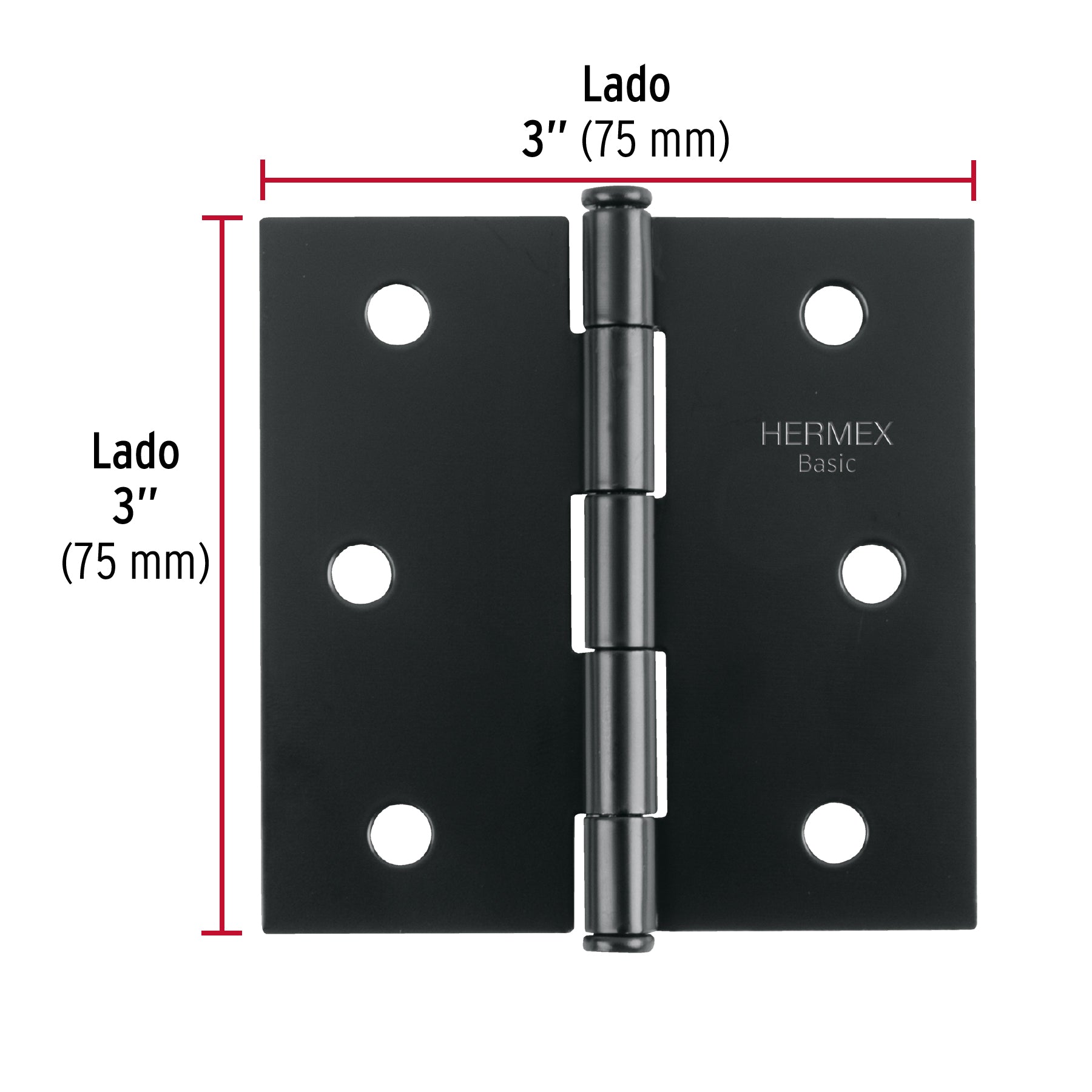 Bisagra cuadrada 3', negro mate, cabeza plana, Basic BC-306PP 27134 MM00