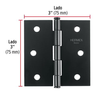 Bisagra cuadrada 3', negro mate, cabeza plana, Basic BC-306PP 27134 MM00