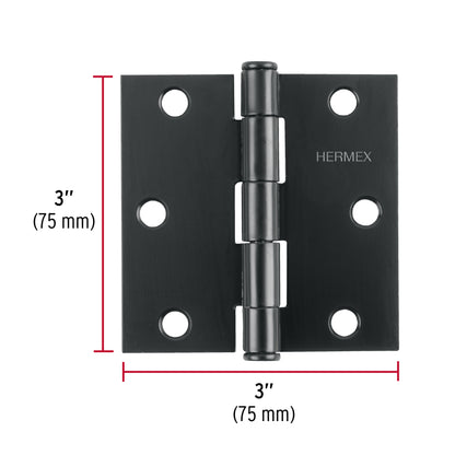 Bisagra cuadrada 3', negro mate, cabeza plana, Hermex BC-306P 46918 MM0