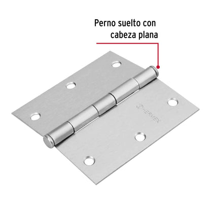 Bisagra cuadrada 3-1/2', cromo mate, cabeza plana, Basic BC-353PP 23688 MM1