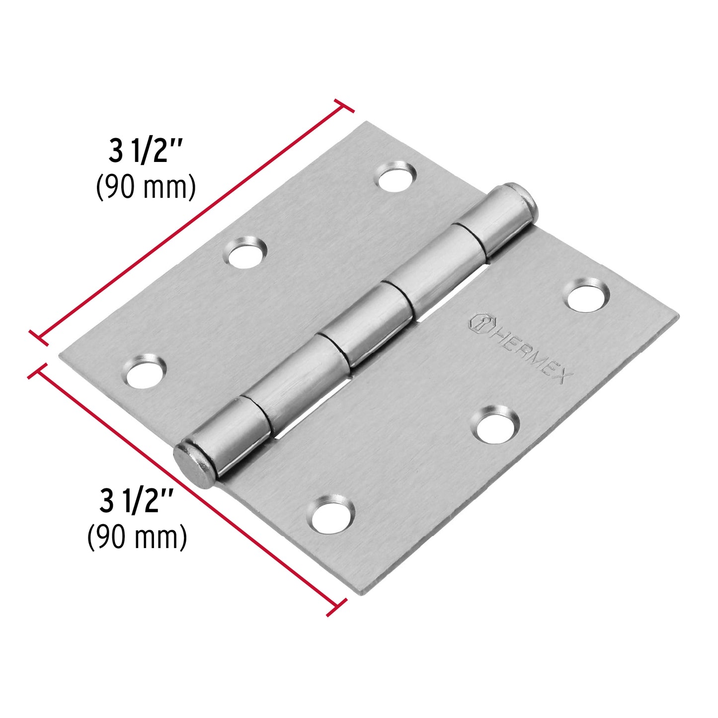 Bisagra cuadrada 3-1/2', cromo mate, cabeza plana, Hermex BC-353P 43262 MM0