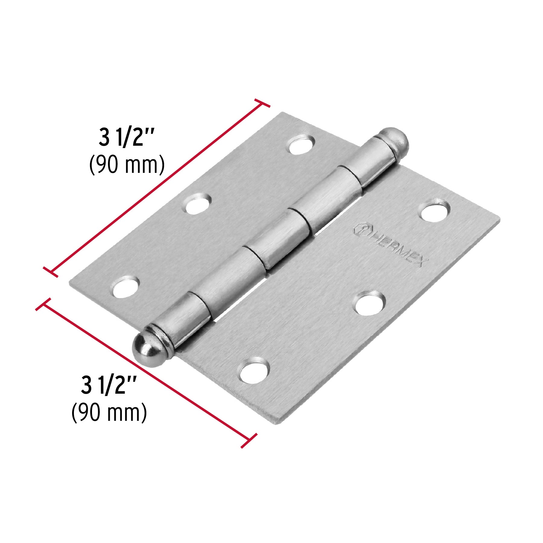 Bisagra cuadrada 3-1/2', cromo mate, cabeza redonda, Hermex BC-353R 43257 MM0