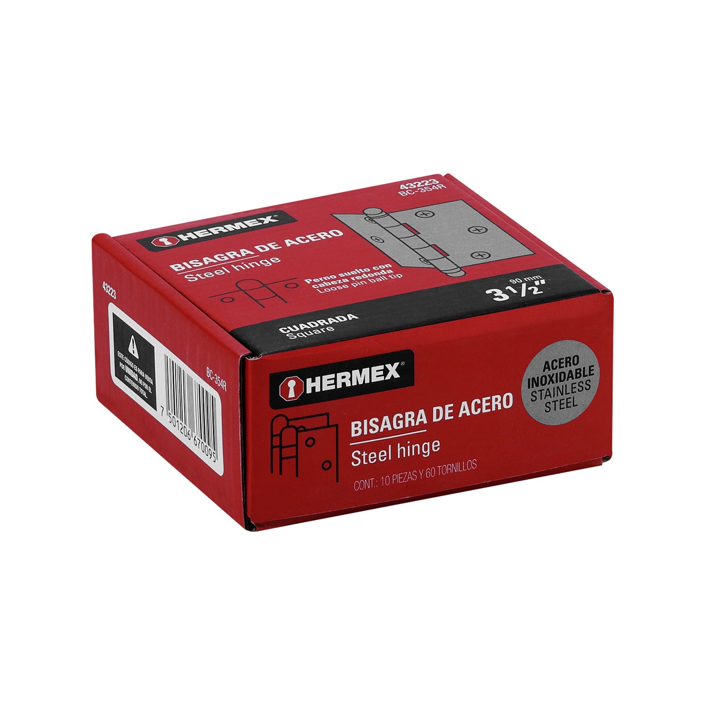 Bisagra cuadrada 3-1/2' acero inox, cabeza redonda, Hermex BC-354R 43223 MM00