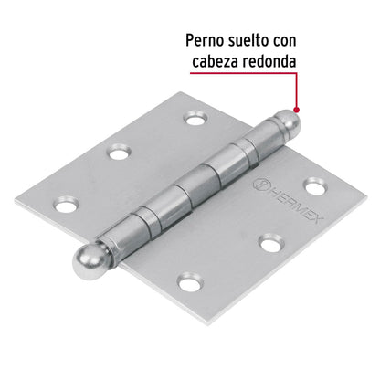 Bisagra cuadrada 3-1/2' acero inox, cabeza redonda, Hermex BC-354R 43223 MM00