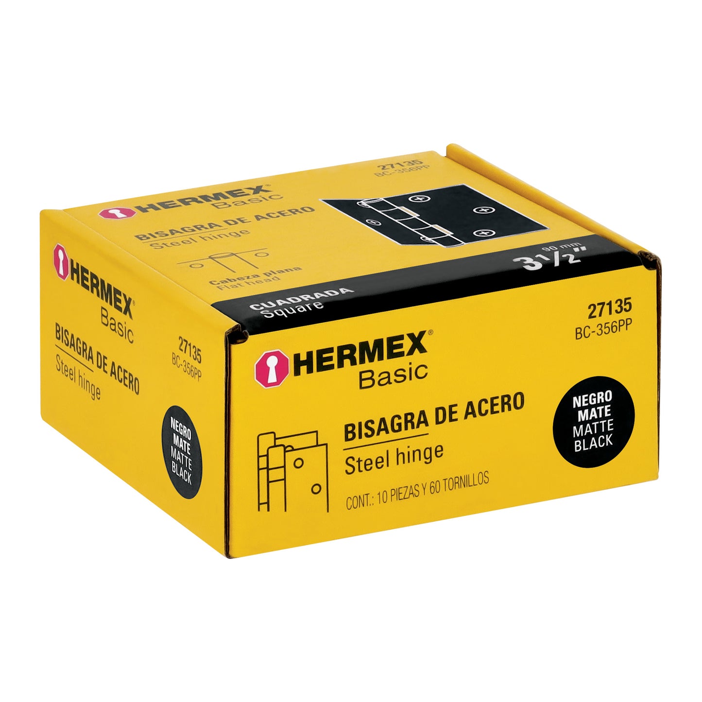 Bisagra cuadrada 3-1/2', negro mate, cabeza plana, Basic BC-356PP 27135 MM00