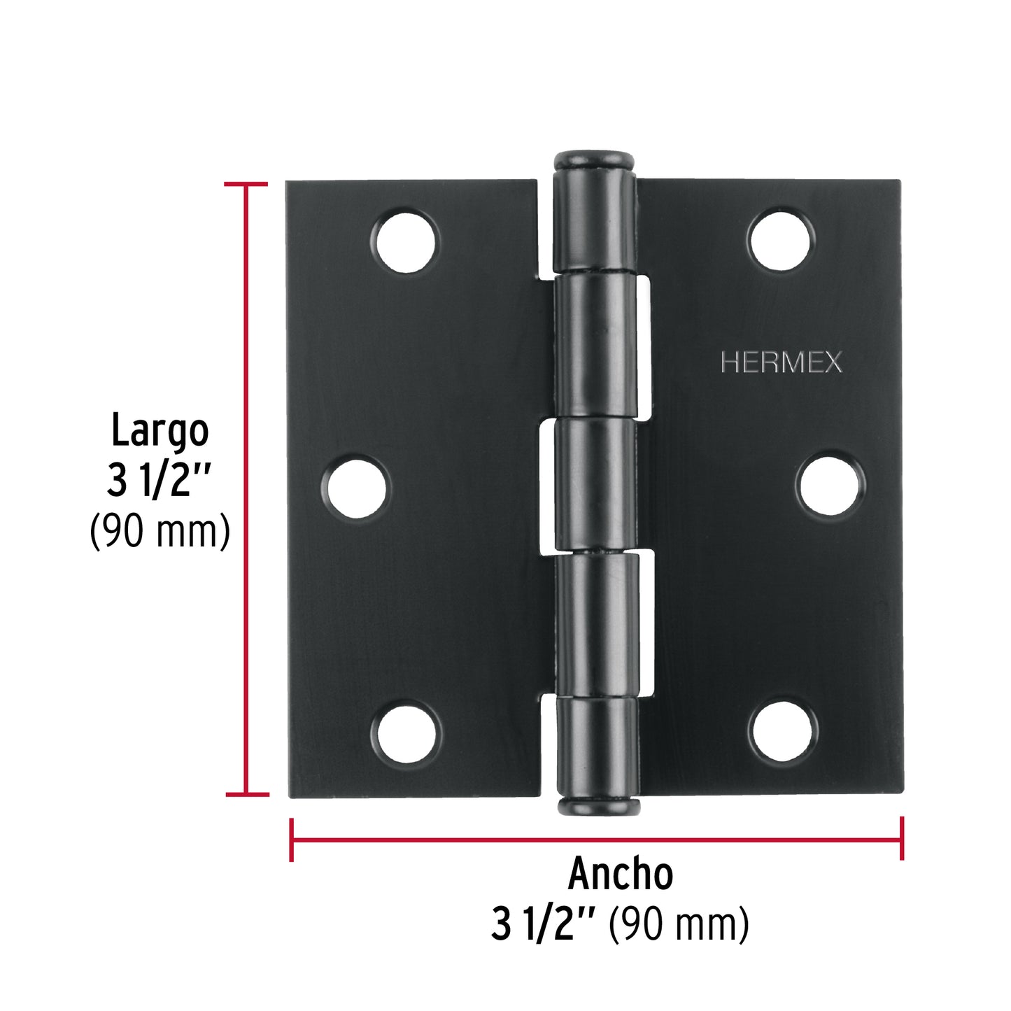 Bisagra cuadrada 3 1/2', negro mate, cabeza plana, Hermex BC-356P 46708 MM0