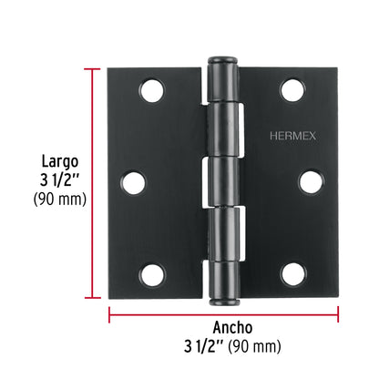 Bisagra cuadrada 3 1/2', negro mate, cabeza plana, Hermex BC-356P 46708 MM0