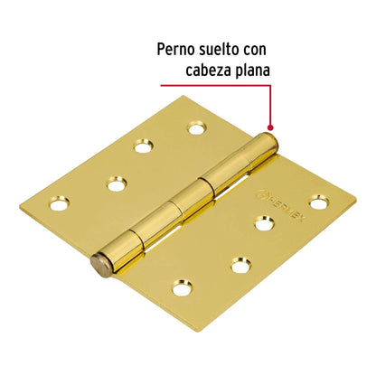 Bisagra cuadrada 4' acero latonado, cabeza plana, Hermex BC-401P 43239 MM0