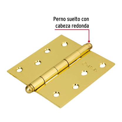 Bisagra cuadrada 4' a. latonado, cabeza redonda, Hermex BC-401R 43234 MM0