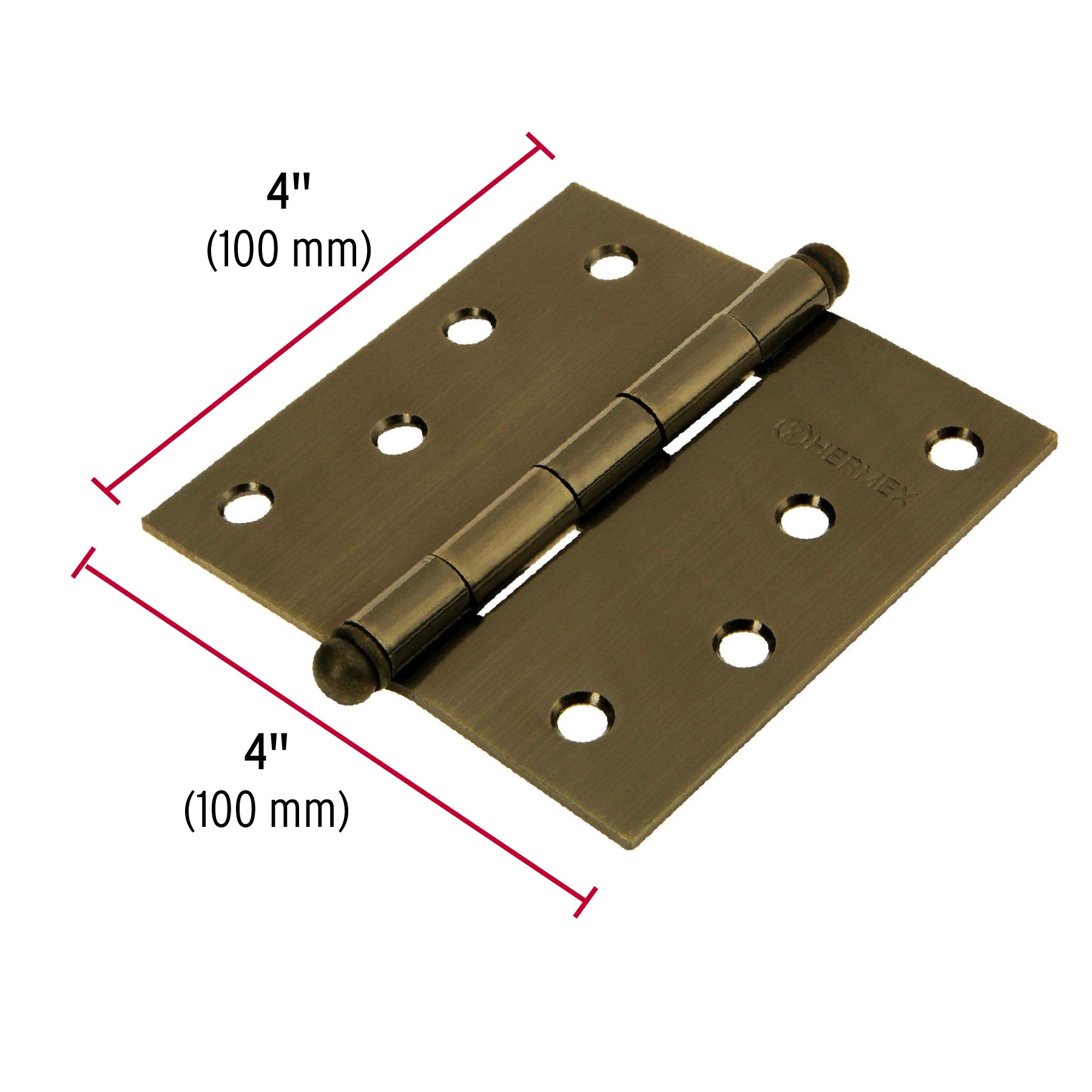 Bisagra cuadrada 4', latón antiguo, cabeza redonda, Hermex BC-402R 43248 MM0