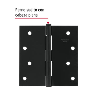 Bisagra cuadrada 4', negro mate, cabeza plana, Basic BC-406PP 27136 MM00