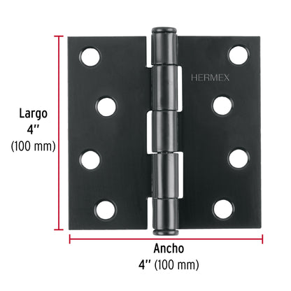 Bisagra cuadrada 4', negro mate, cabeza plana, Hermex BC-406P 46709 MM0