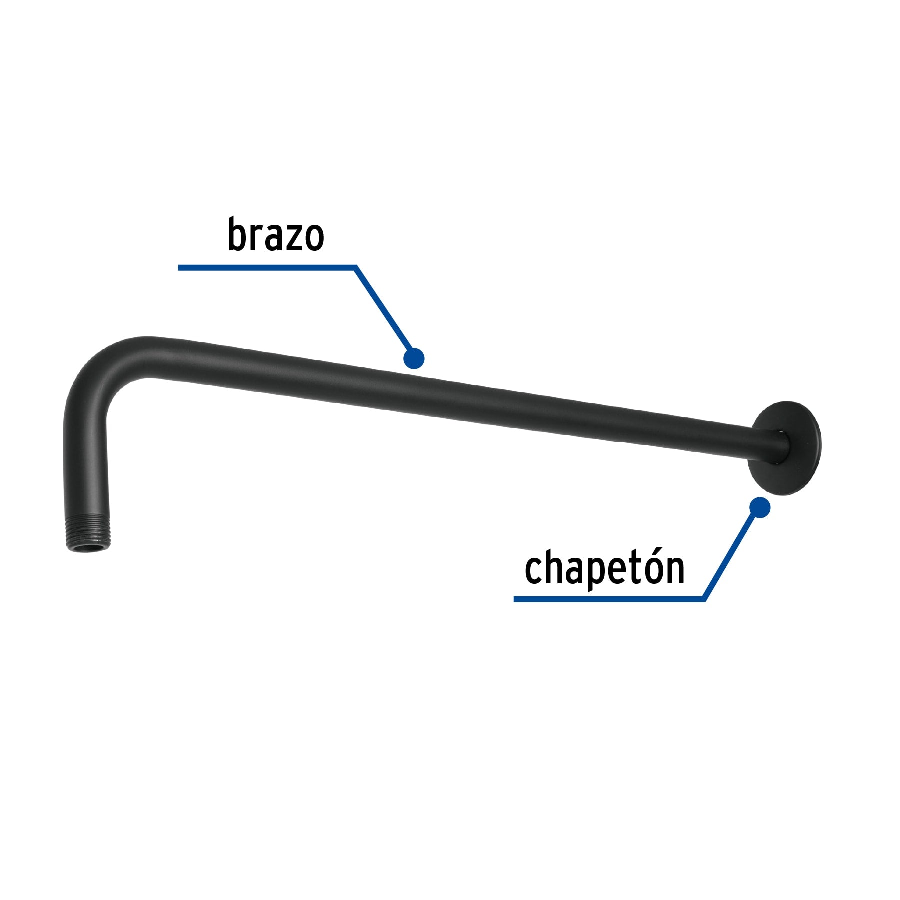 Brazo recto 50 cm con chapetón para regadera, negro mate BCH-650M 47754 MM00