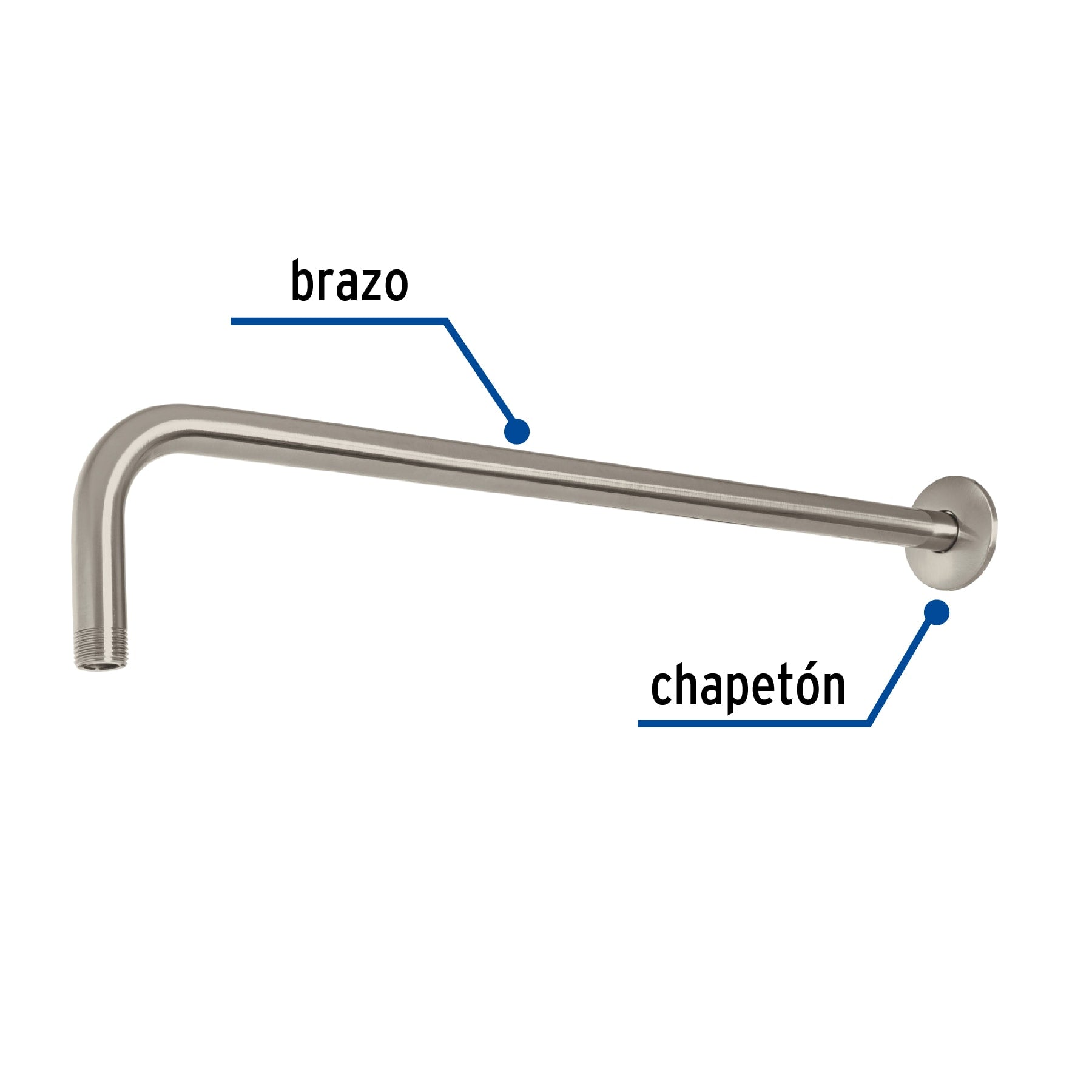 Brazo recto 50 cm con chapetón para regadera, satín, Foset BCH-650N 47753 MM00