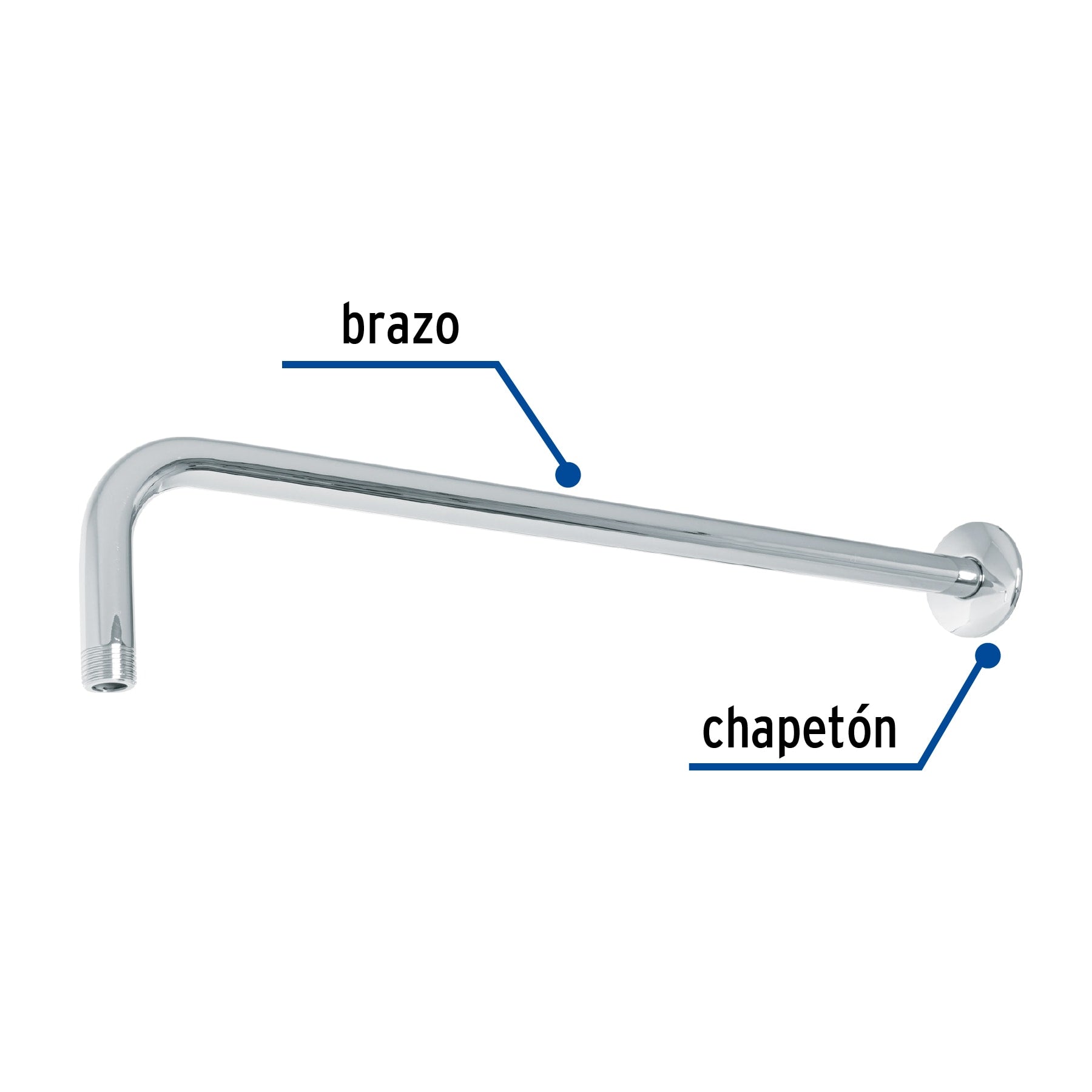 Brazo recto 50 cm con chapetón para regadera, cromo, Foset BCH-650 47752 MM00