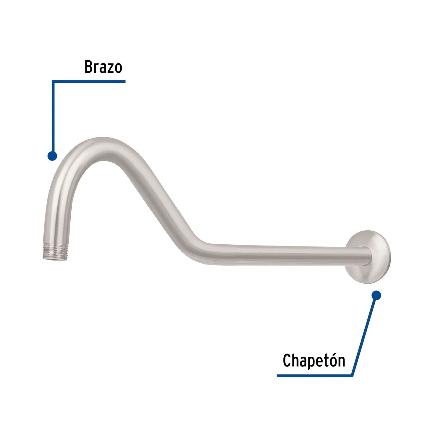 Brazo y chapetón tipo gancho para regadera, 50 cm, satinado BCH-720N 44509 MM00