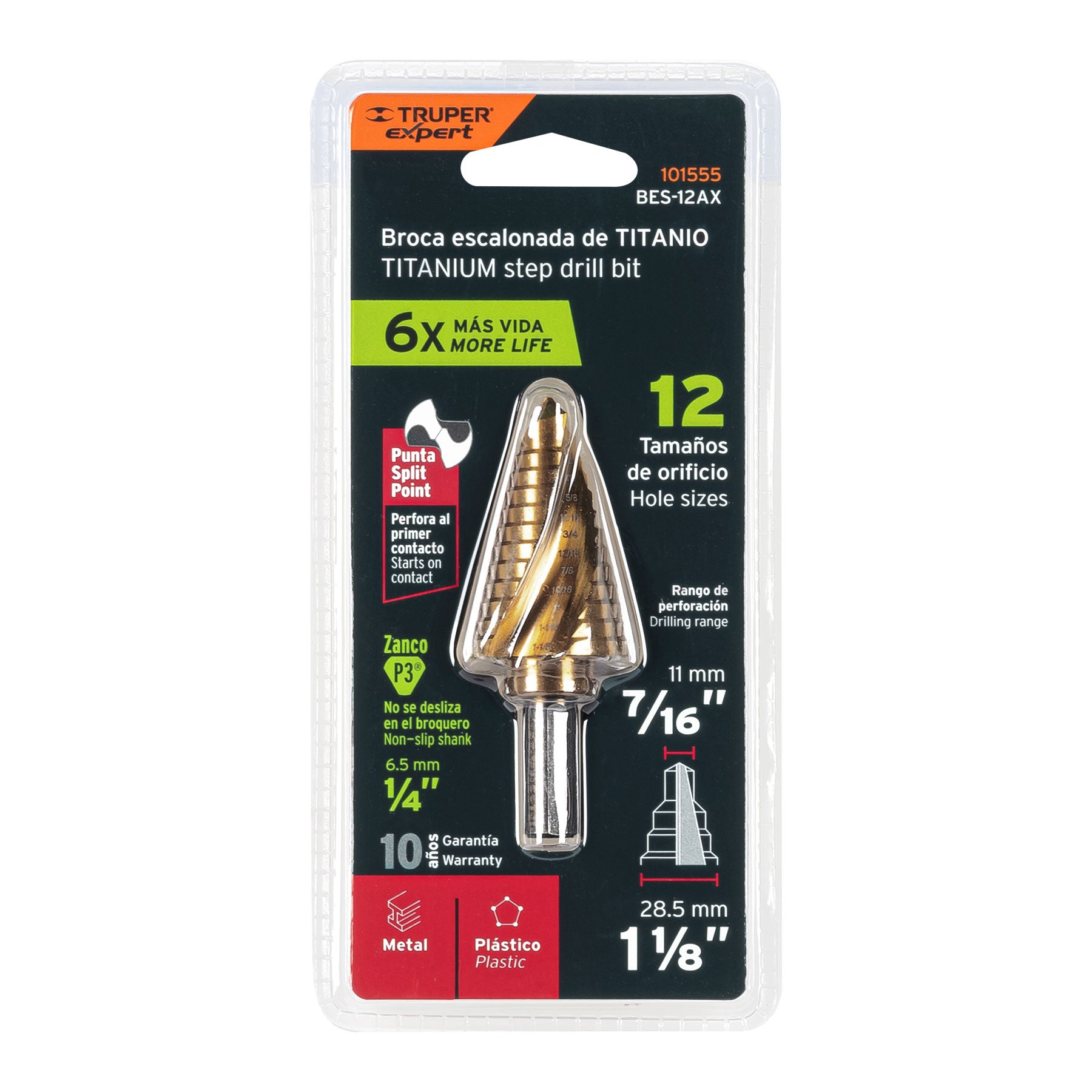 Broca escalonada titanio 12 escalones 7/16' a 1-1/8', Expert BES-12AX 101555 MM00