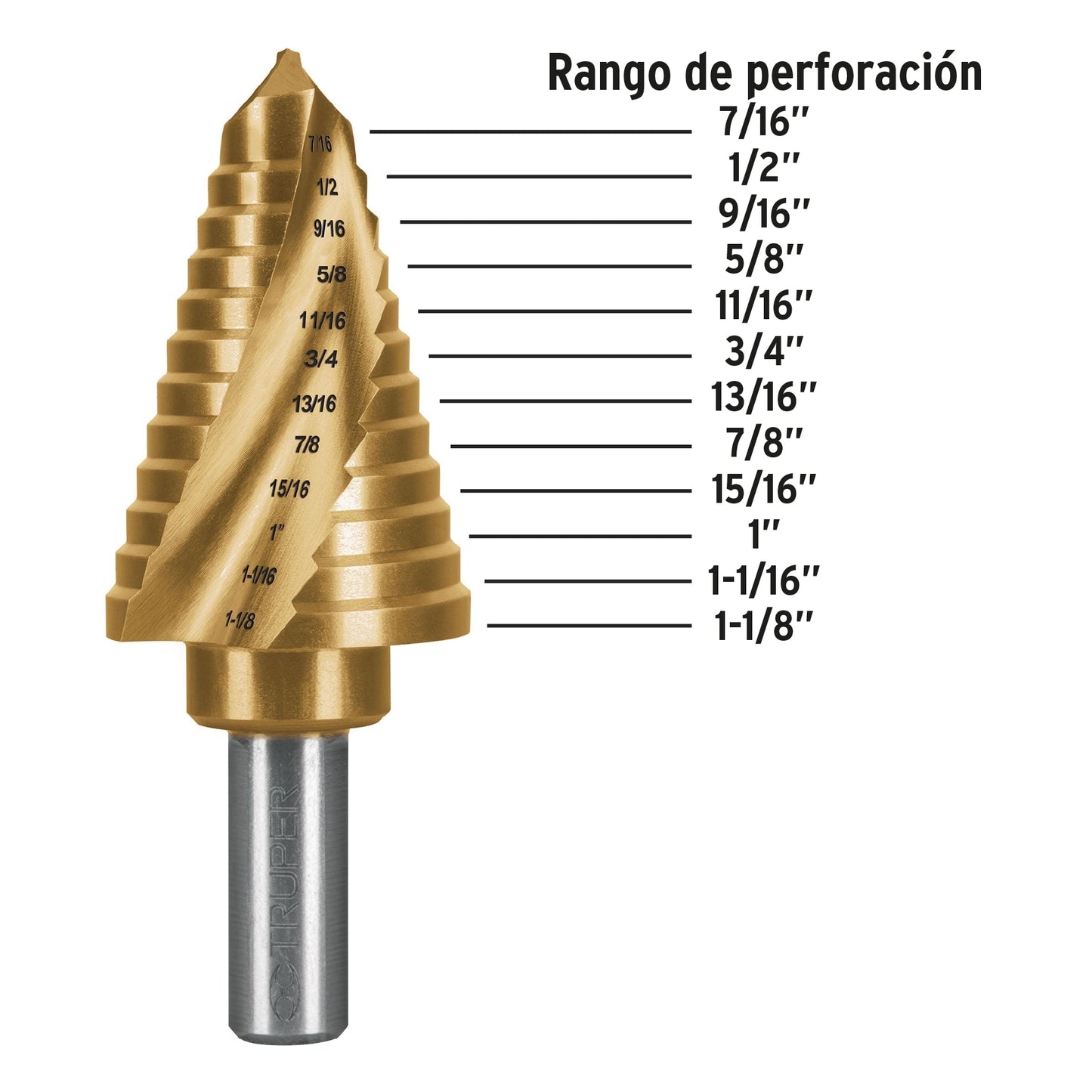 Broca escalonada titanio 12 escalones 7/16' a 1-1/8', Expert BES-12AX 101555 MM00