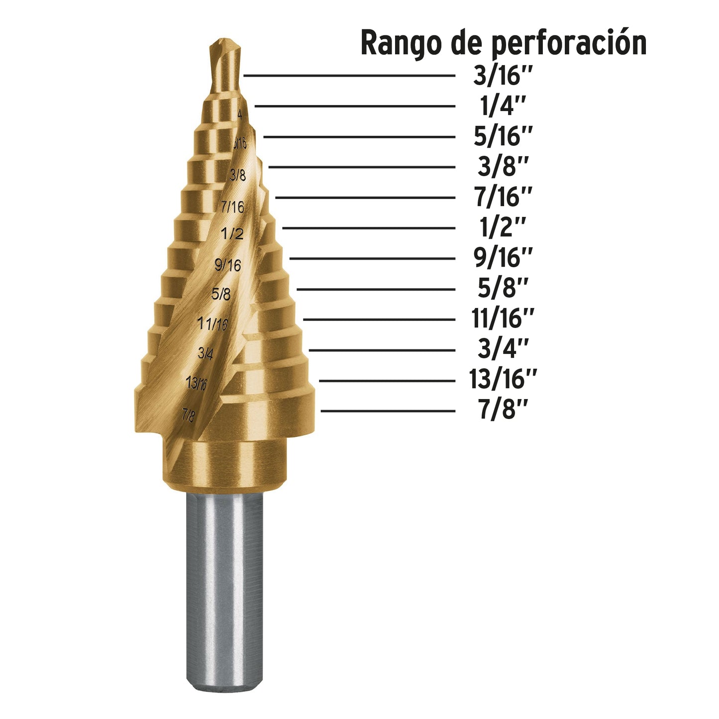 Broca escalonada titanio 12 escalones 3/16' a 7/8', Expert BES-12X 101553 MM00