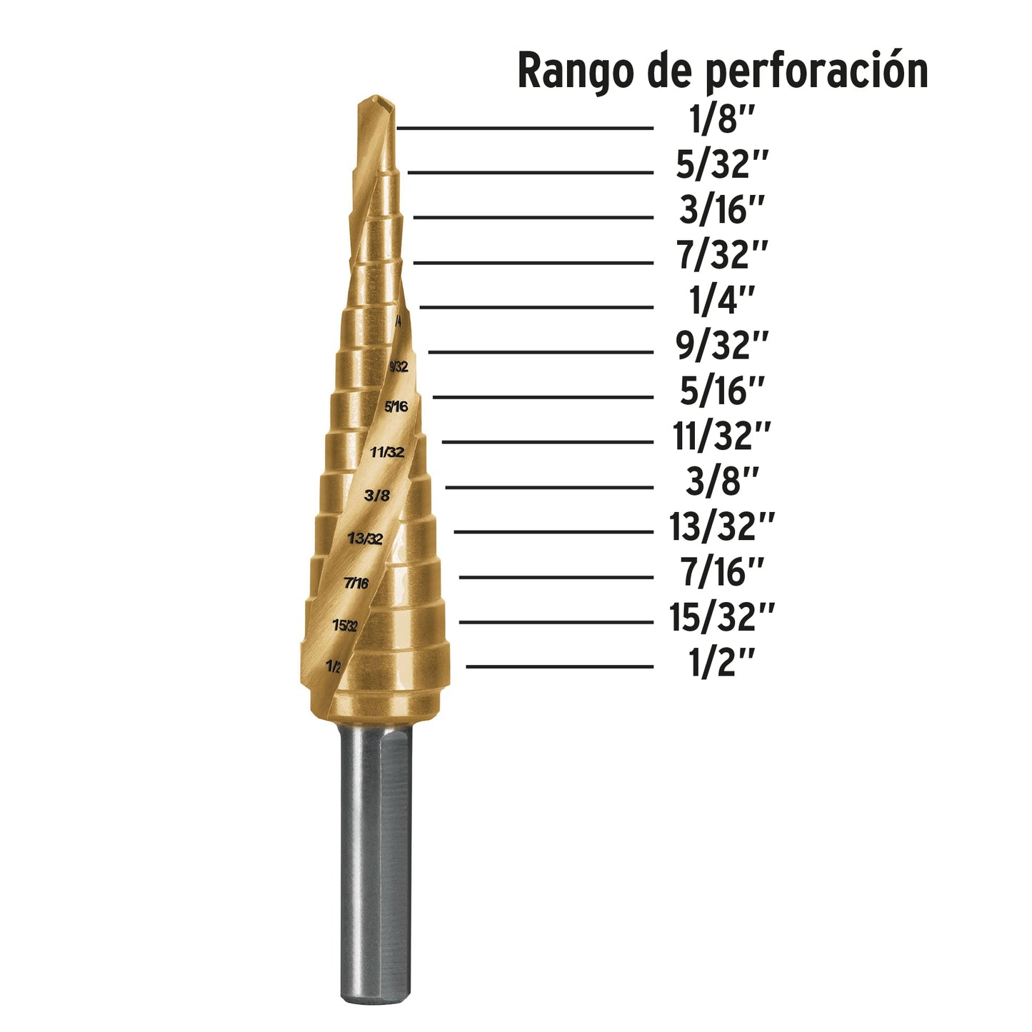 Broca escalonada titanio 13 escalones 1/8' a 1/2', Expert BES-13X 101551 MM00