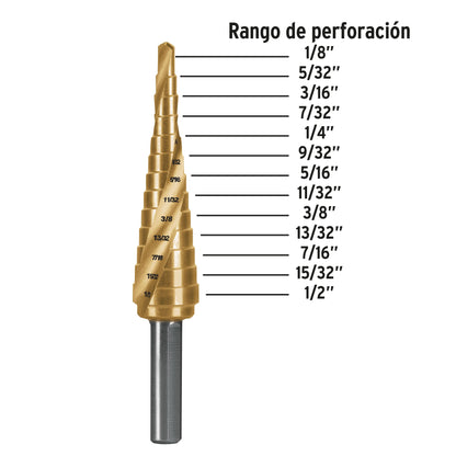 Broca escalonada titanio 13 escalones 1/8' a 1/2', Expert BES-13X 101551 MM00