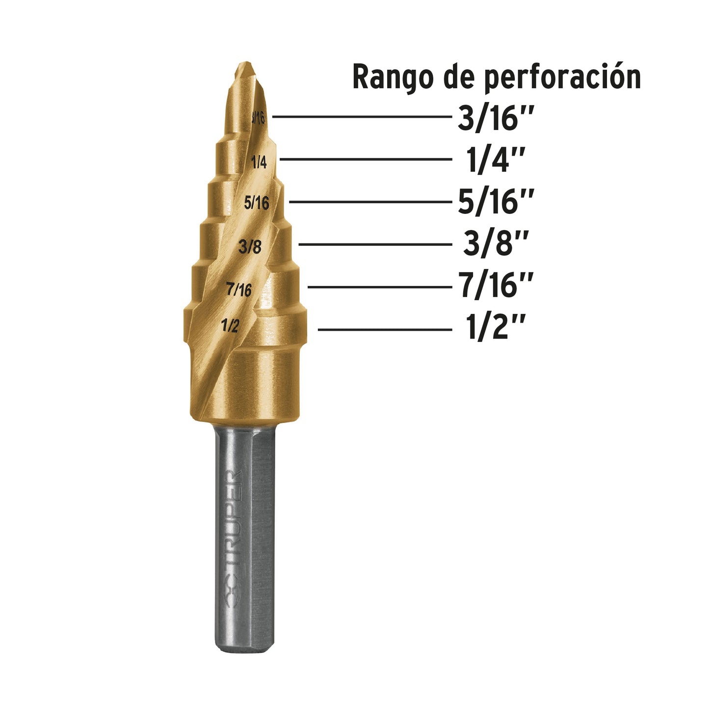 Broca escalonada titanio 6 escalones 3/16' a 1/2', Expert BES-6X 101550 MM00