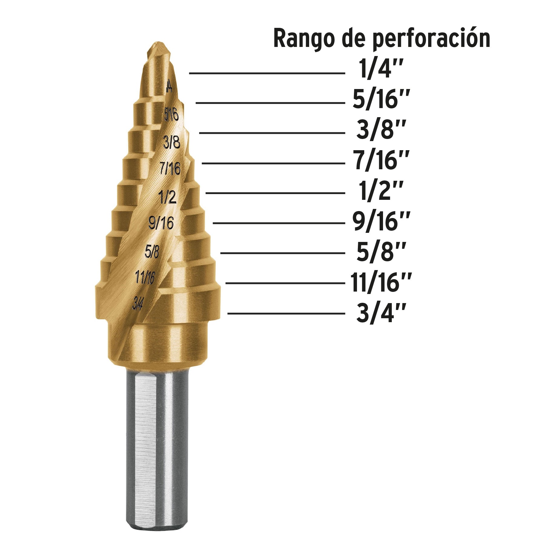 Broca escalonada titanio 9 escalones 1/4' a 3/4', Expert BES-9X 101552 MM00